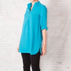 Blue Roll Up Sleeve Tunic Shirt